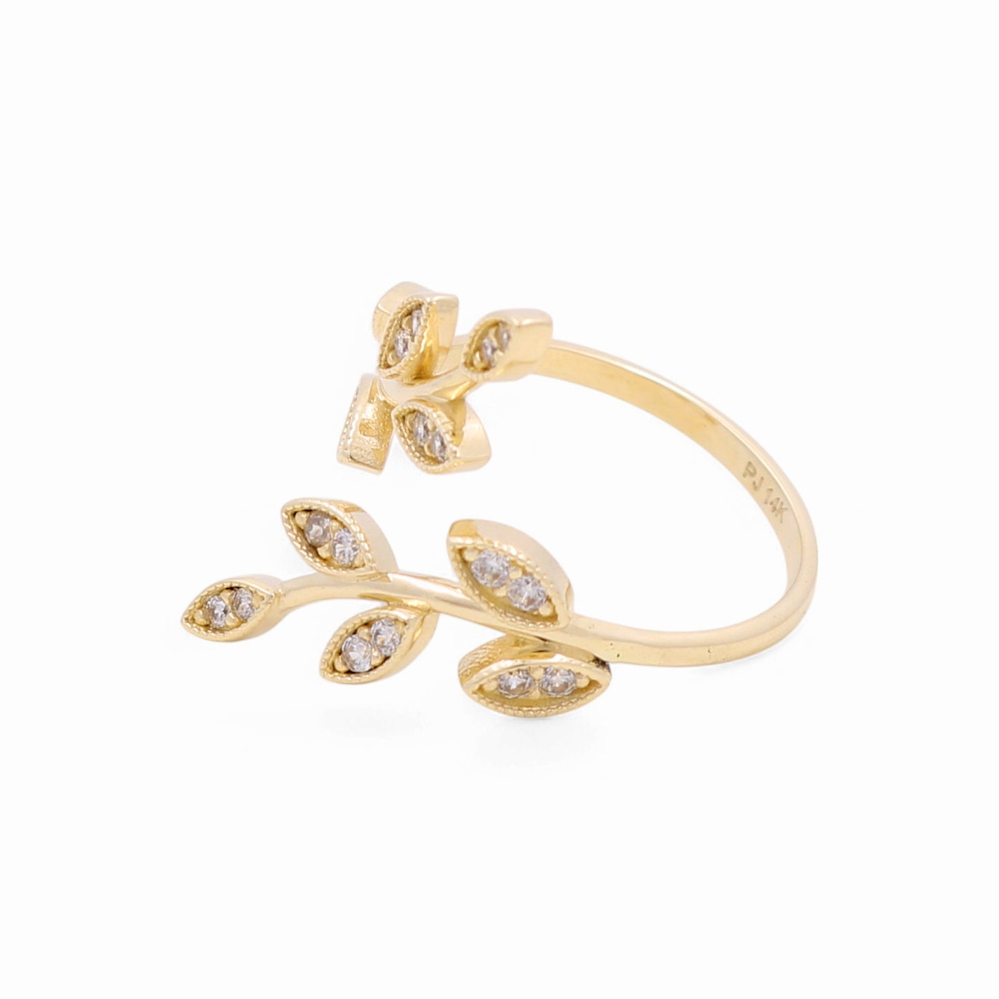 14K Yellow Gold Leaves Women's Ring With Cz / Size: 7.5 / Weight: 3.2 GR / CPWR4LV