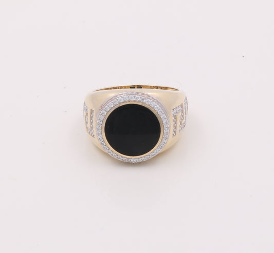 KEMRTT4FS 14k K Cz Size 10sz Weight 10.0gr Two tone Fashion Mens Ring with Onyx and Greek