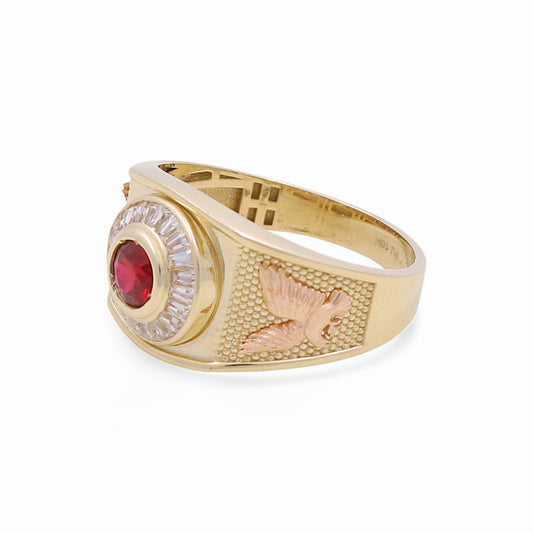 10K Yellow and Rose Gold Fashion Men's Ring with Red Cz and Eagle / Size: 11.5 / Weight: 5 GR / DPMRTT0FSEG