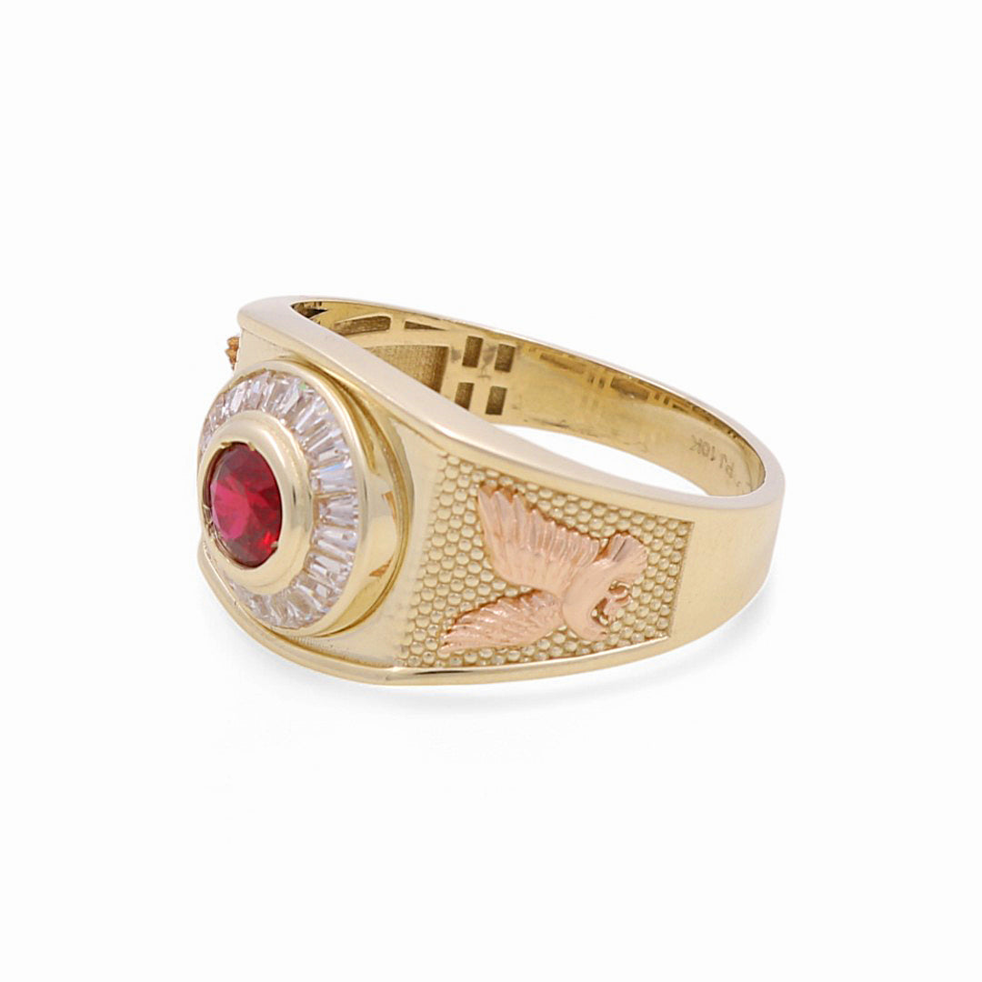 10K Yellow and Rose Gold Fashion Men's Ring with Red Cz and Eagle / Size: 11.5 / Weight: 5 GR / DPMRTT0FSEG