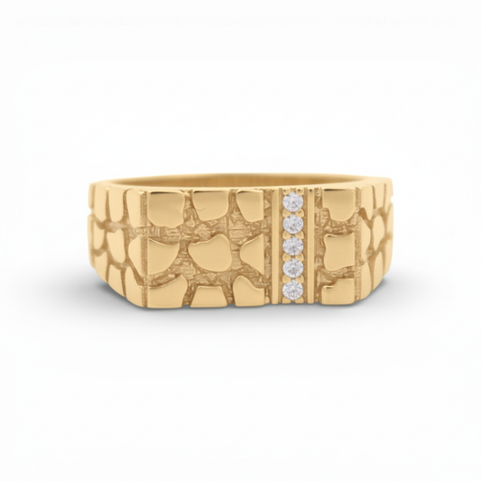 10K Yellow Gold SQ Nugget Men's Ring with Cz / Size: 11.5 / Weight: 4.7 GR / DQMR0FS-1
