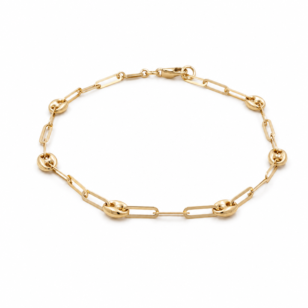 14K Yellow Gold Women's Bracelet With Paper Clip And GG / Size: 7.5" / Weight: 2.7 GR / 401-0154