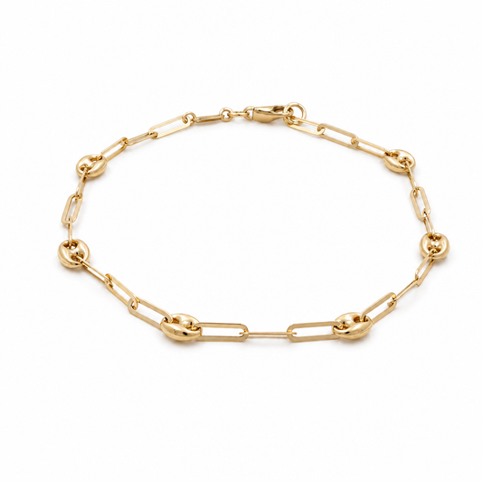 14K Yellow Gold Women's Bracelet With Paper Clip And GG / Size: 7.5" / Weight: 2.7 GR / 401-0154