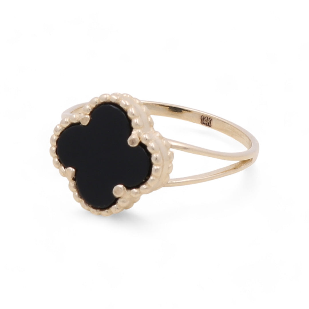 14K Yellow Gold Women’s Fashion Black Clover Ring / Weight: 2.2 GR / BOWR4CLV-12