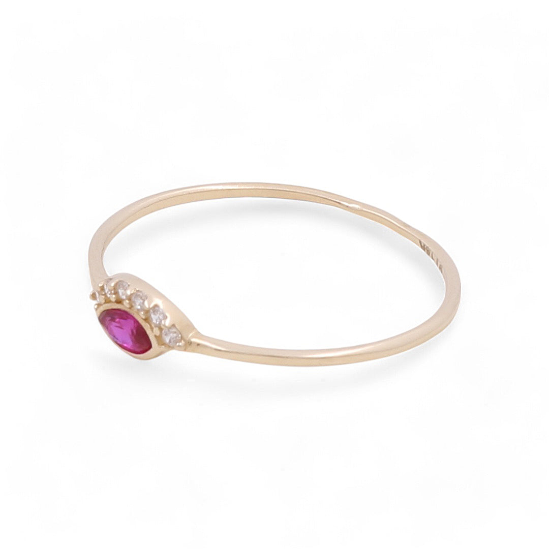 14K Yellow Gold Women’s Pink Stone Ring / CZ /  Weight: 0.6 GR / COWR4FS-114