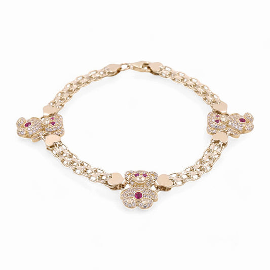 14K Yellow Gold Fashion Bear Women's Bracelet / Stone: CZ /Size: 7” / Weight: 9.1 GR / DPWB4BR