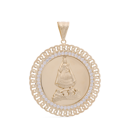 14K Yellow Gold Virgen de la Caridad del Cobre Pendant / CZ / Size: 26MM / COPD4VC