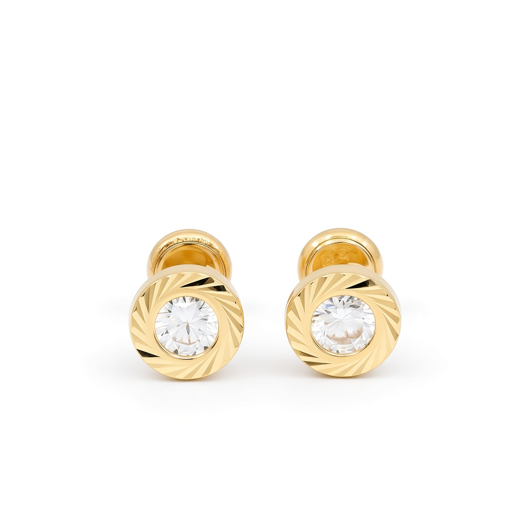 14K Yellow Gold Fashion Stud Earrings with Cz Stone / 6-452401PS4