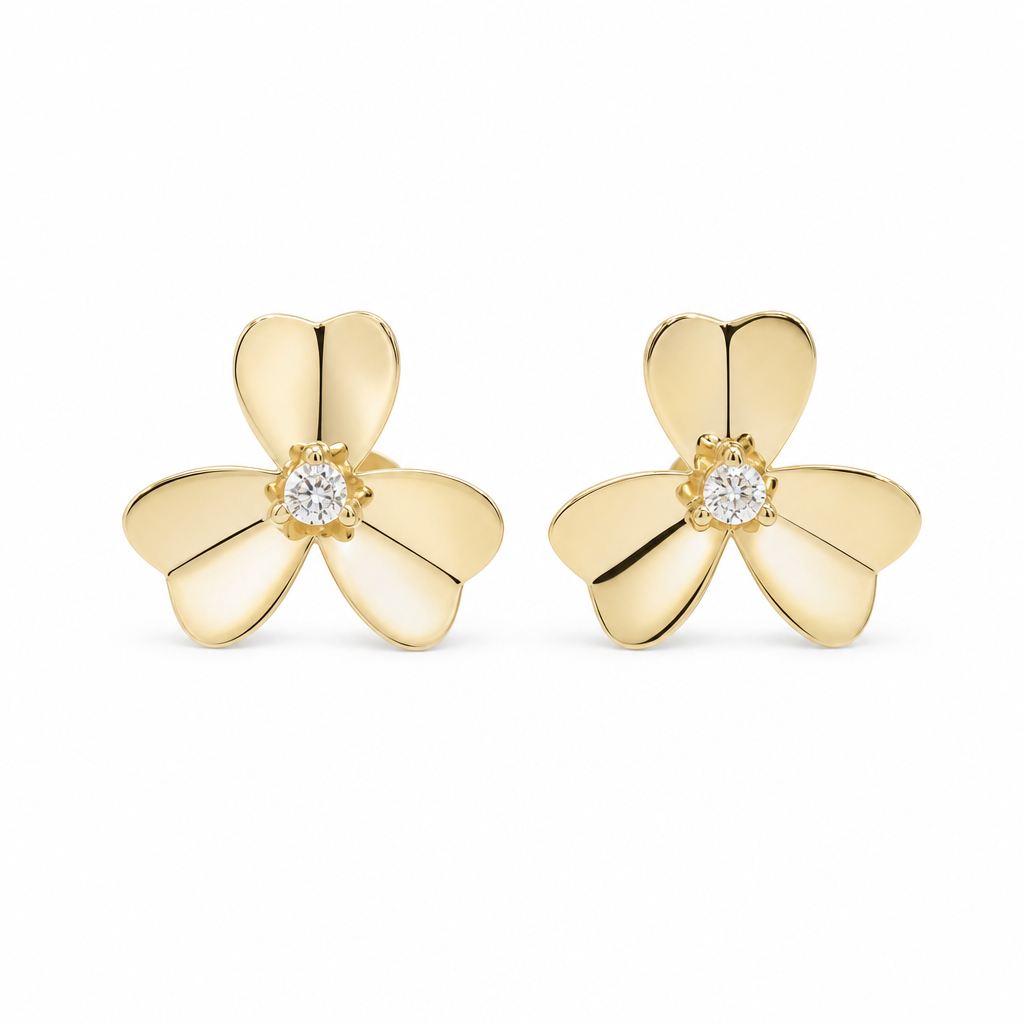 14K Yellow Gold Flower Stud Earring  / Weight: 1.3 GR / P55S-1