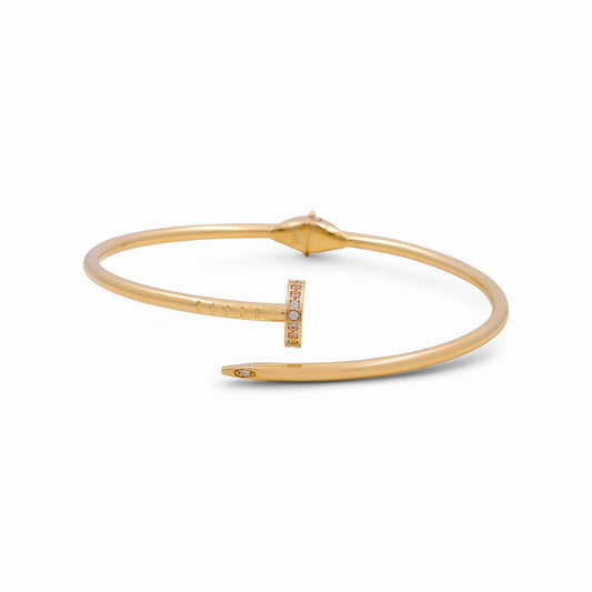 10K Yellow Gold Semisolid Nail's Women’s Bangle Bracelet with Cz / Weight: 5.6 GR / DQBB0NL-2