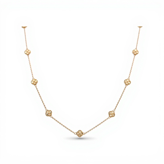 10K Yellow Gold Reversible Gold/Green Eleven Small Clovers Women's Necklace / Size: 18" / Weight: 6.5 GR / BQNK0CLV-1