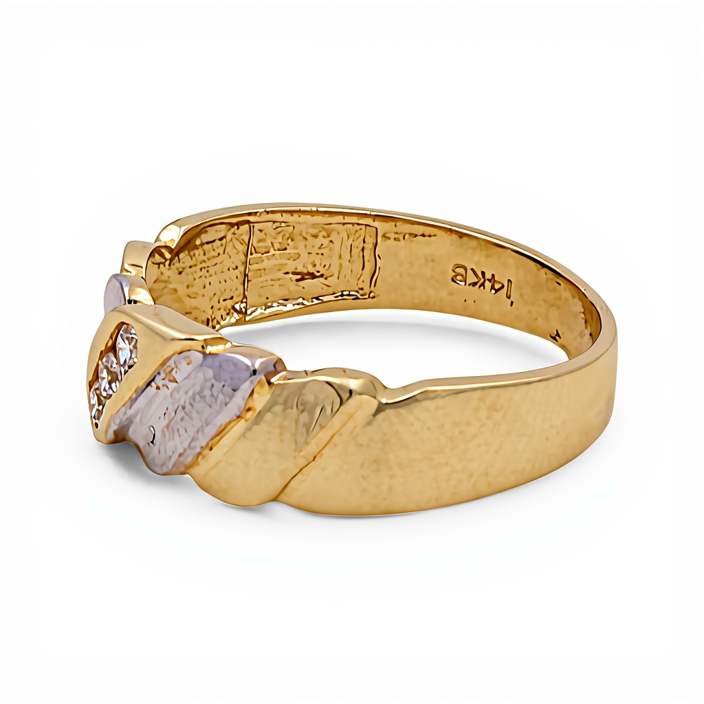 14K Yellow and White Gold Men’s Wedding Band / Stone: Cz / Size: 10 / Weight: 4.4 GR / CCMWBTT4BS-3