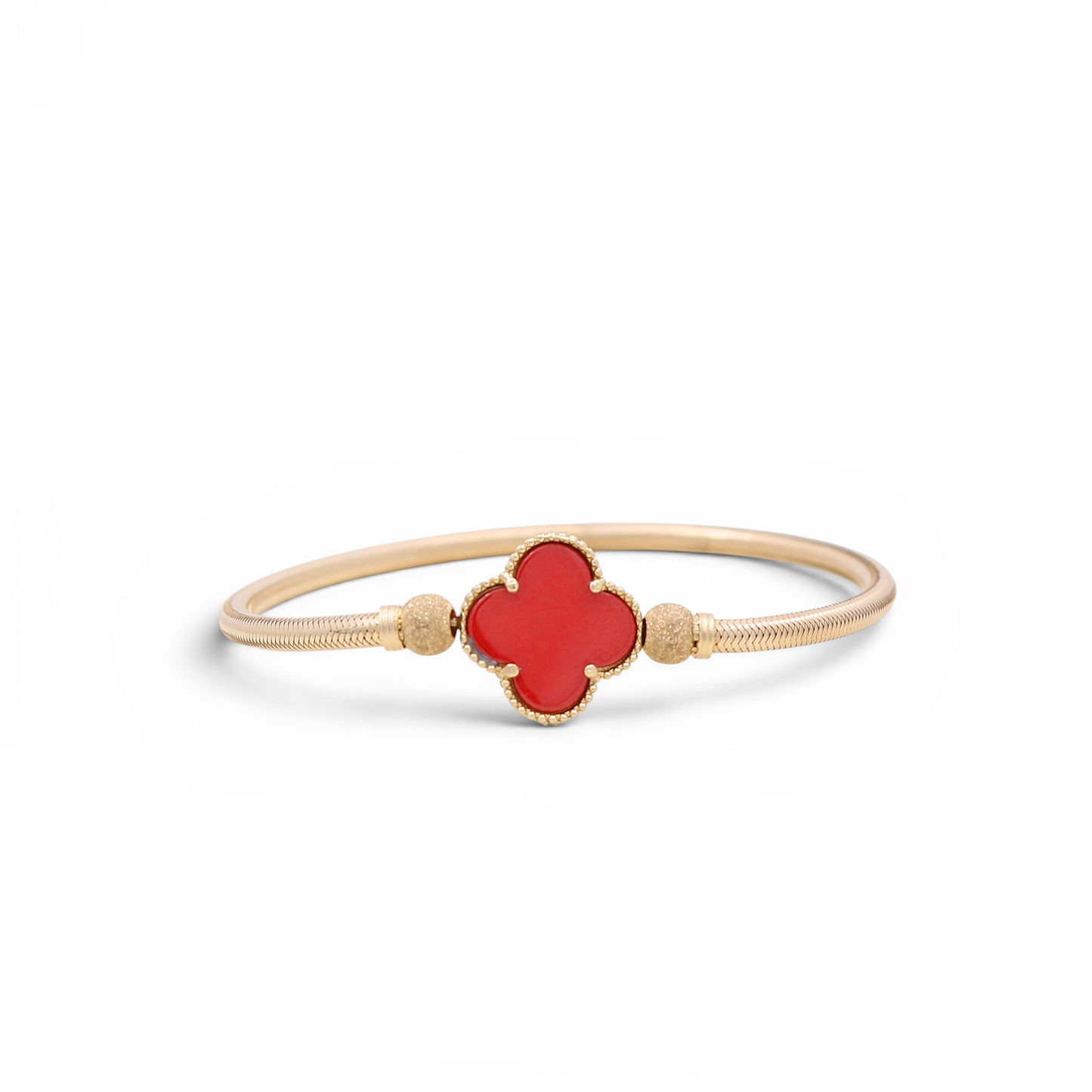 14K Yellow Gold Women’s Bracelet Elastic Band /Reversible Red/Gold Clover/ Weight: 4.8 GR / COWB4CLV-7