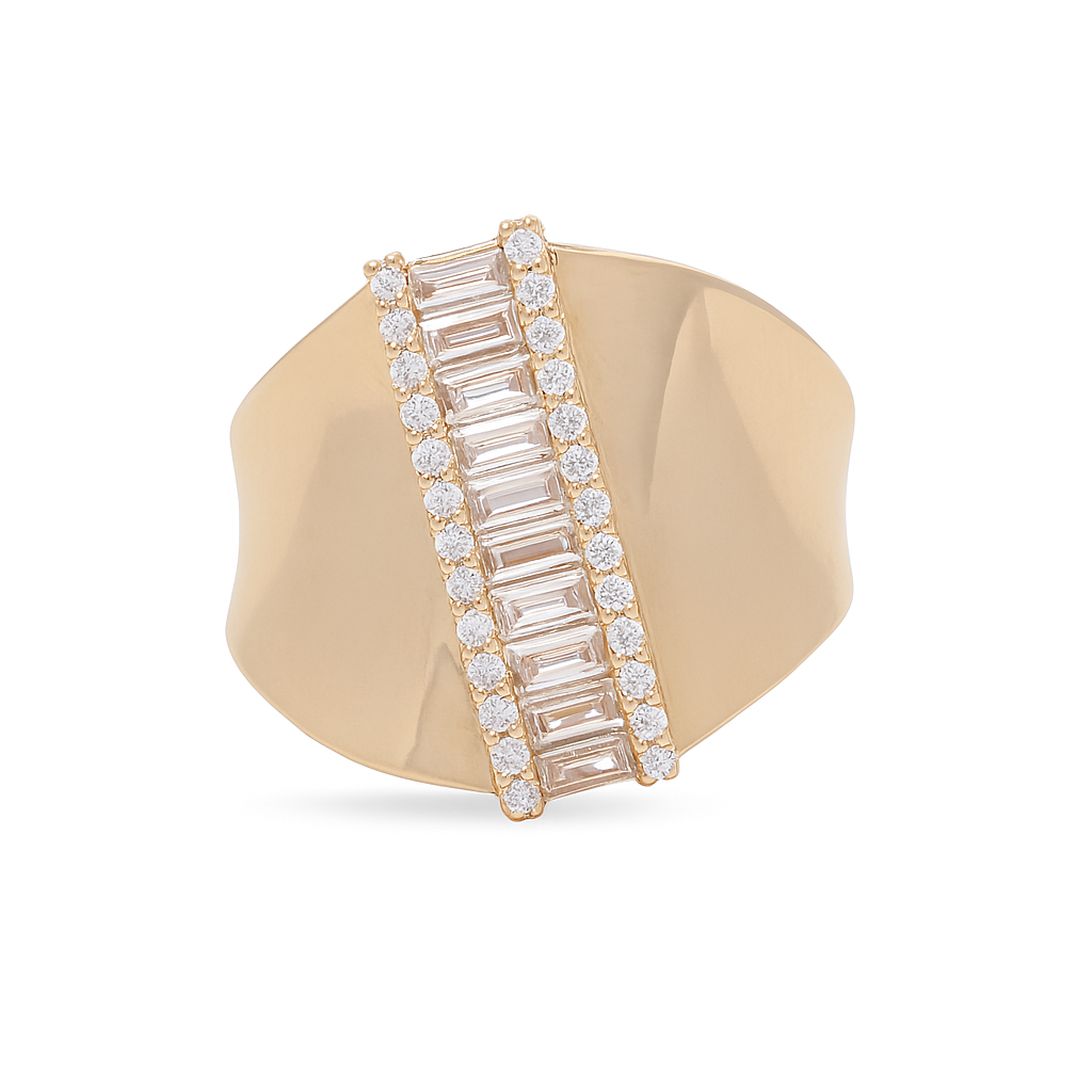 14K Yellow Gold Fashion Baguette Women's Ring with White Stones / Size: 7.5 / Weight: 3.3 GR / DQWR4FS-50