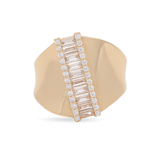 14K Yellow Gold Fashion Baguette Women's Ring with White Stones / Size: 7.5 / Weight: 3.3 GR / DQWR4FS-50