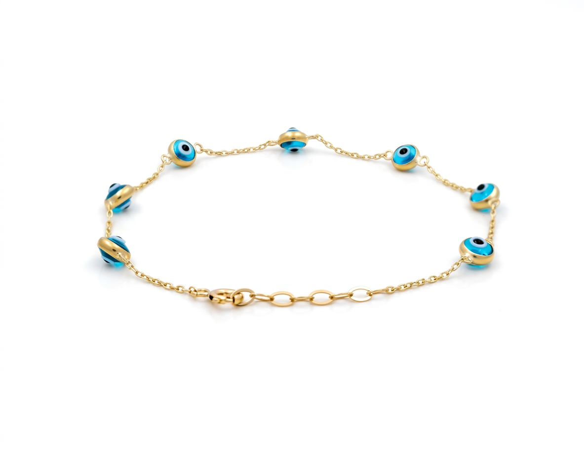 10K Yellow Gold Light Blue Eyes Women's Bracelet / Size: 7.5" / Weight: 1.6 GR / BCFWB0EY