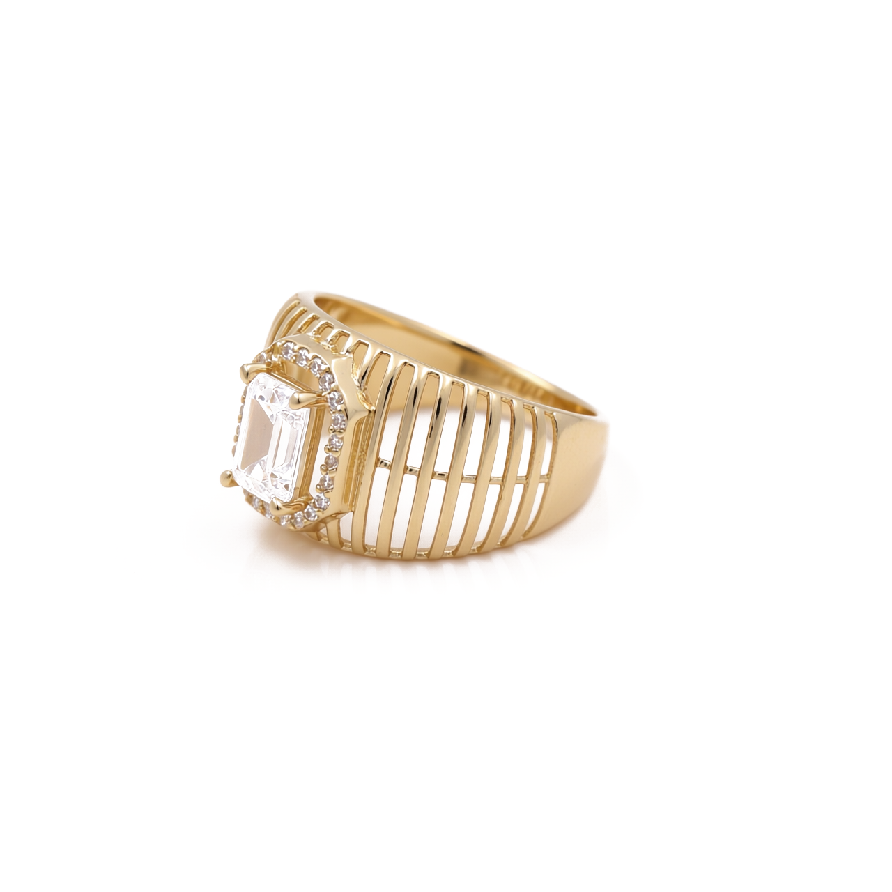 14K Yellow Gold Fashion Women's Ring with White Cz / Size: 7 / Weight 2.9 GR / BOWR4FS-47