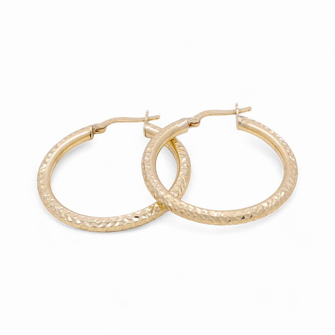 10K Yellow Gold Diamond Cut Hoops Earrings / Size: 3mm X 27mm /  KOEH0DC3x27