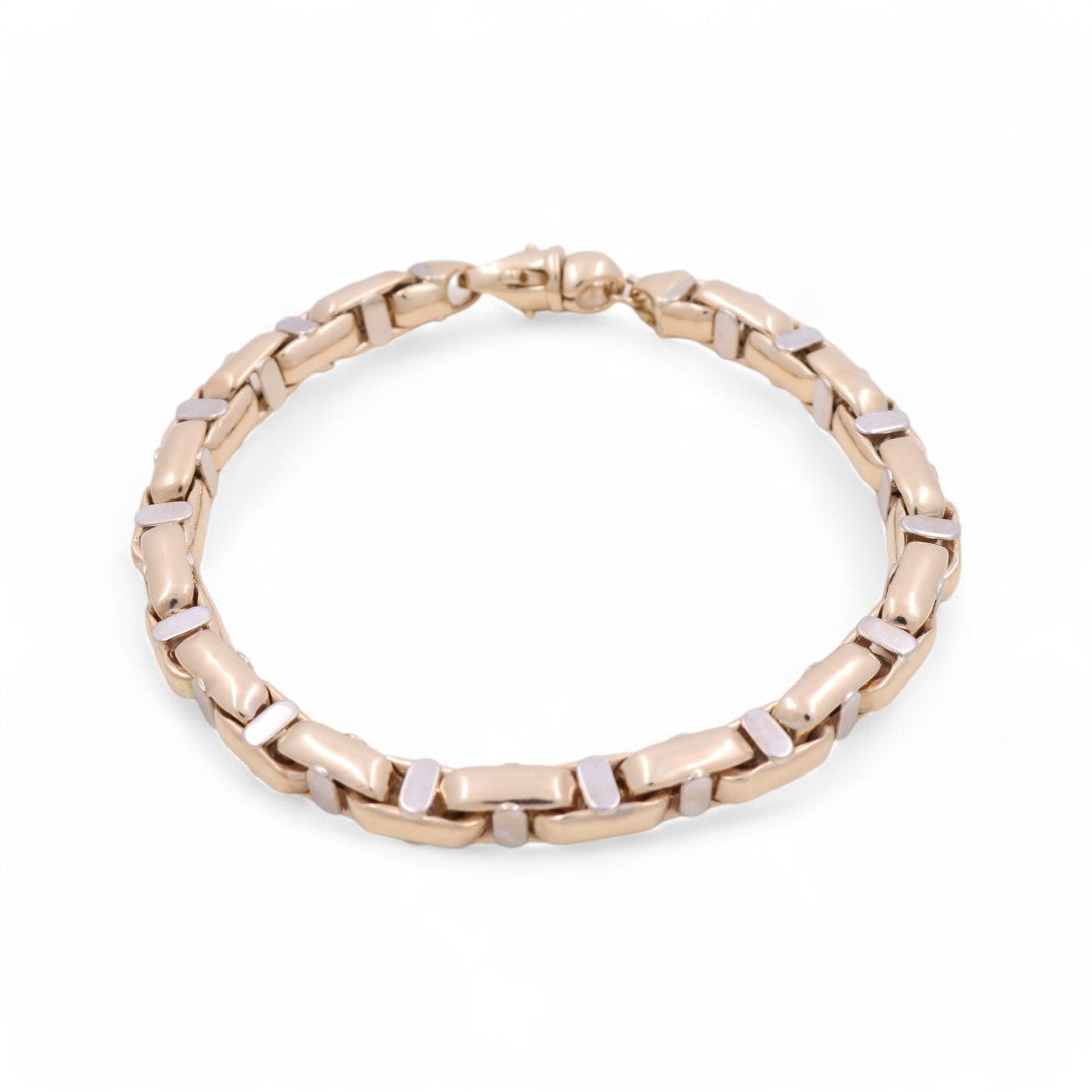 14K Yellow and White Gold Fashion Italian Link Men's Bracelet / CZ / Size: 8.5” / Weight: 24.4 GR / 374.104-8.5