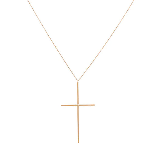 14K Yellow Gold Fashion Necklace With Cross Pendant / Size: 17"  / Weight: 4.3 GR / KONK4CS