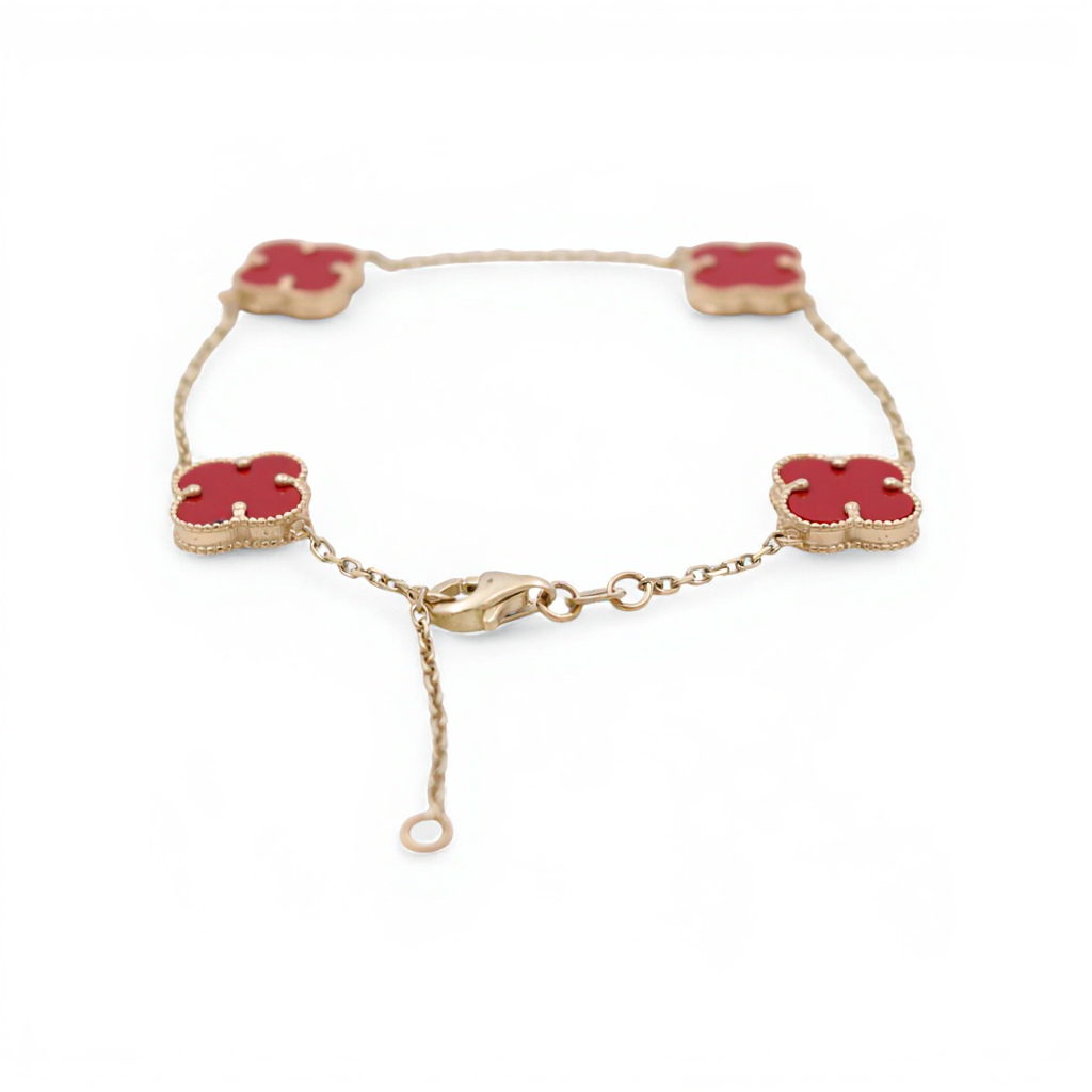 10K Yellow Gold Four Red Clovers Women's Bracelet / Size: 7.5” / Weight: 3.4 GR / BQWB0CLV-2