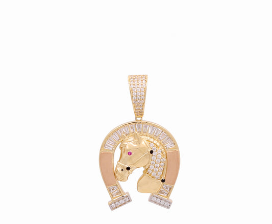 14K Yellow, White and Rose Gold Horseshoe Pendant with CZ / Weight: 8.6 GR / DOPD3T4HS