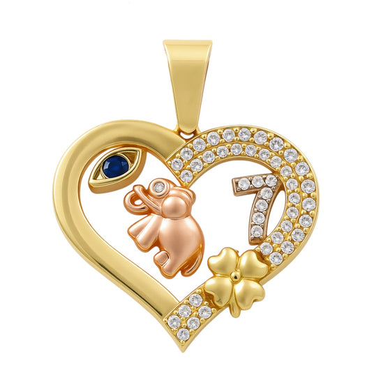 14k Heart Luck Two Tone Pendant with Cz / Weight 2.5 GR / COPD4HRLKTTCZ