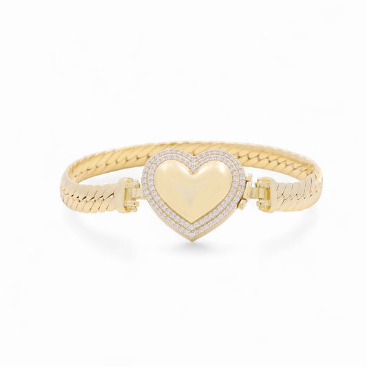 10K Yellow Gold Fashion Cuban Link Women's Bracelet with Heart and Cz / Size: 7.5" / Weight: 13 GR / P10S-156