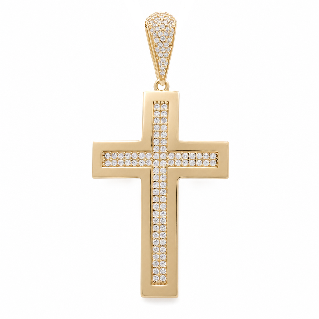 14K Yellow Gold Cross pendant with Cz / Size: 2.30"x1.15" / Weight: 6.6 GR / 400-01145