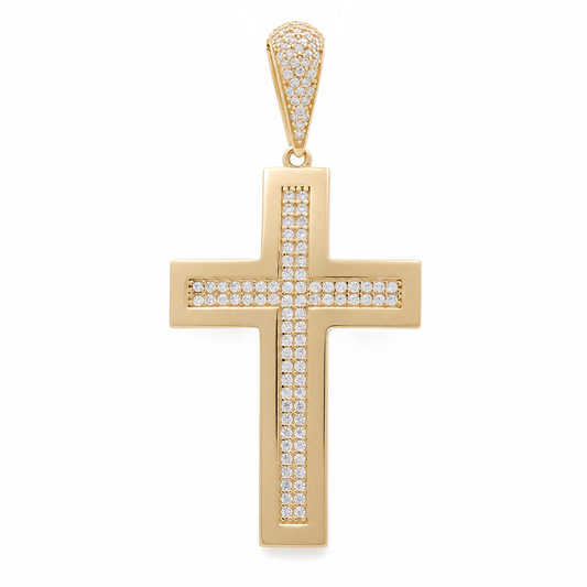 14K Yellow Gold Cross Pendant with Cz  / Size: 2.30"x1.15" / Weight: 6.5 GR / 400-01145