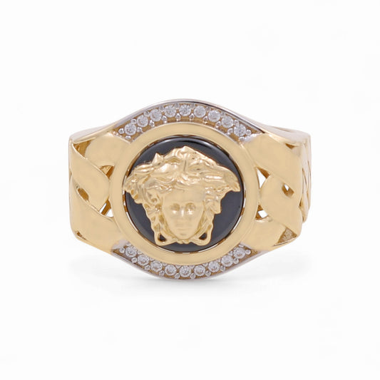 14K Yellow Gold Fashion Medusa Men's Ring with Cz and Onyx / Size: 11.5 / Weight: 8.4 GR / CPMR4VS-1