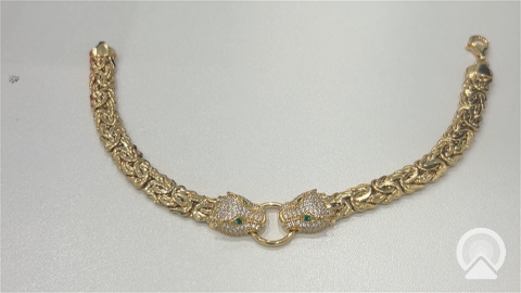 10K Yellow Gold Women's Fashion Bizantine Link Bracelet with Panther / CZ / Size: 7.5" / Weight: 10.5GR / P10CS-5
