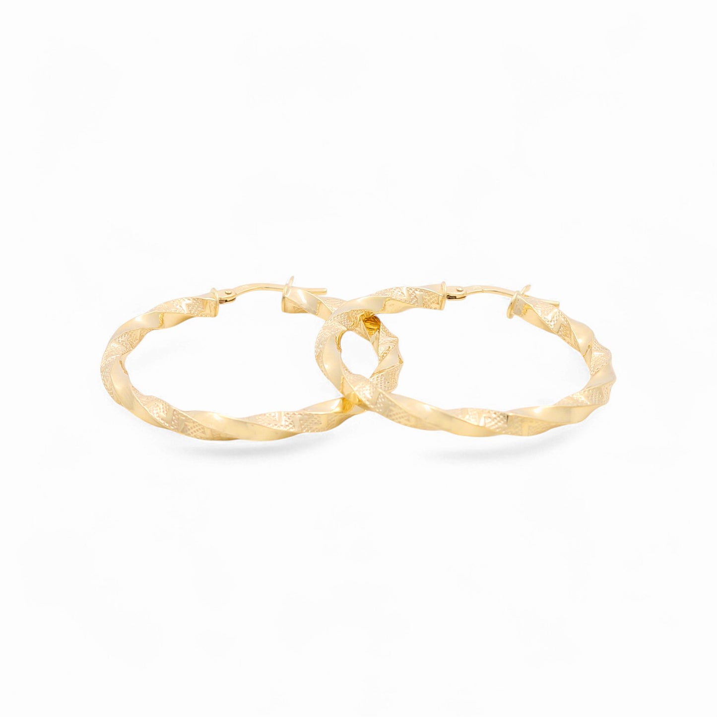 14K Yellow Gold Women's Twist Hoops Earrings with Greek / Size: 3mmx30mm / Weight: 2.8 GR / 240-00397