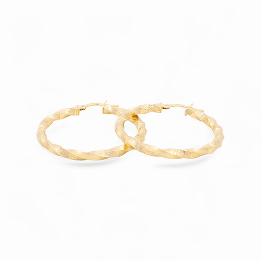 14K Yellow Gold Women's Twist Hoops Earrings with Greek / Size: 3mmx30mm / Weight: 2.8 GR / 240-00397