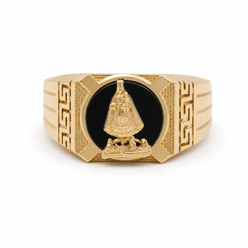 14k Yellow Gold Virgen de la Caridad Men's Rings with Onyx Stone / Size:11 / Weight: 5.0 GR / CQMR4VC