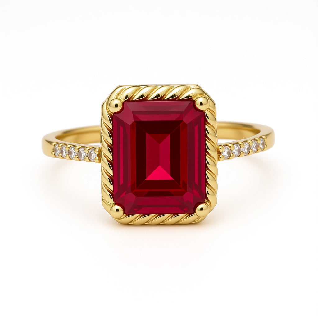 14K Yellow Gold Fashion Women's Ring with Red Cz / Size: 7.5 / Weight: 2.3 GR / CCFWR4FS
