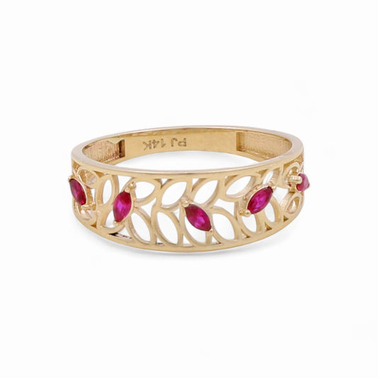 14K Yellow Gold Fashion Women's Ring with Pink Cz / Size: 7 / Weight: 1.5 GR / CPWR4FS-23