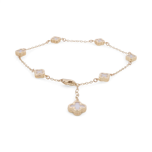 14K Yellow Gold White Clover Women Bracelet / Size: 7” / Weight: 3.8 GR / BOWB4CLV-1