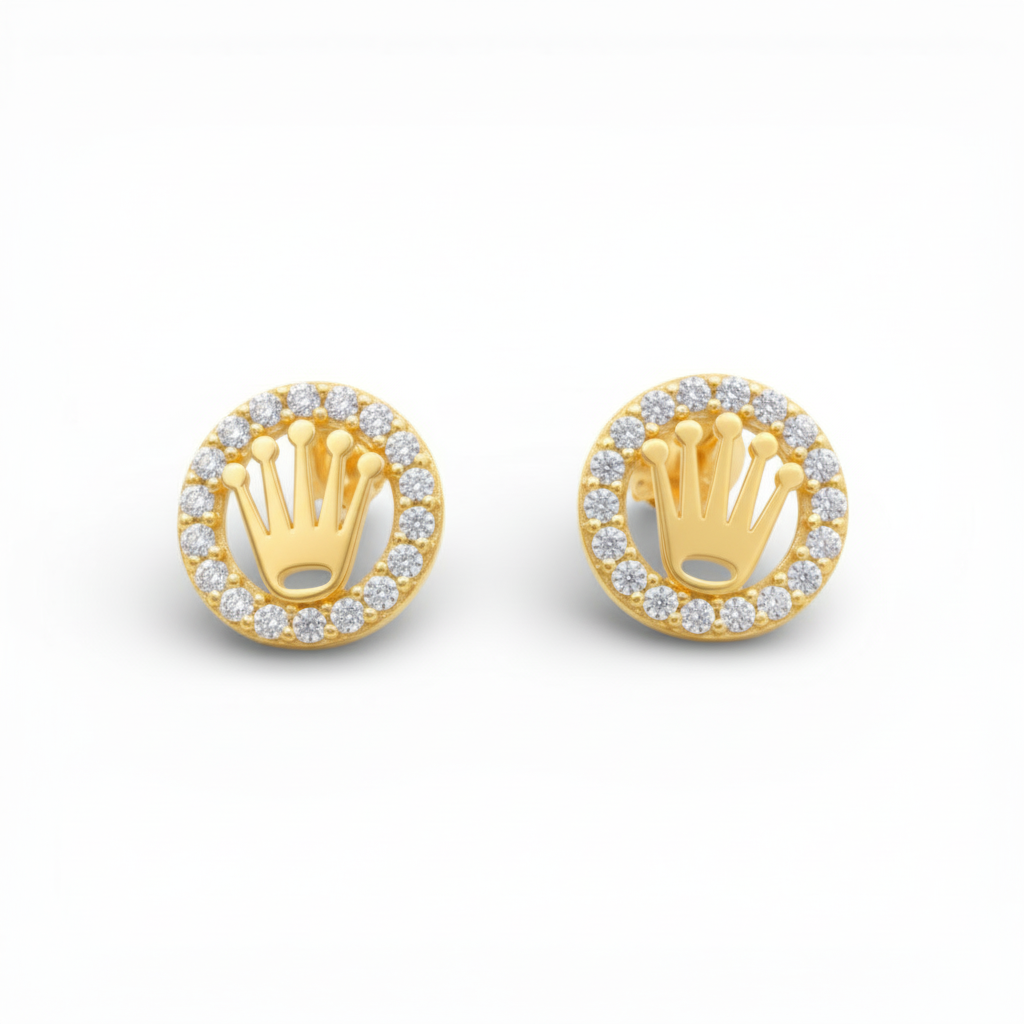 14K Yellow Gold RX Stud Earrings with Cz /  Weight: 1.4 GR / DQES4RX