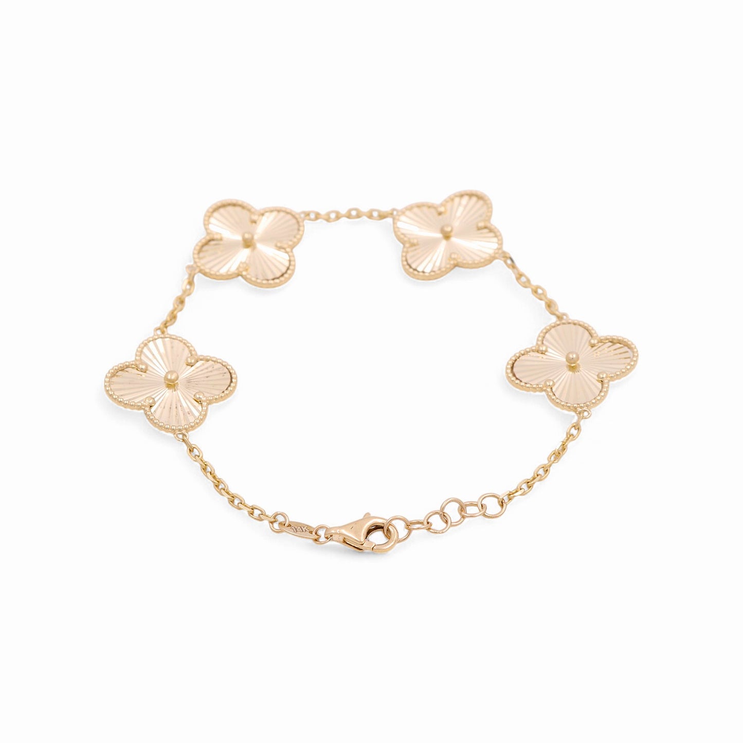 14K Yellow Gold Four Clover Women's Bracelet / Size: 7" 20MM / Weight 7.6 GR / DOWB4CLV
