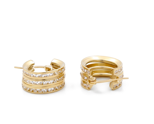 10K Yellow Gold Fashion Hoops Earrings with Cz / Size: 7mm / Weight: 2.7 GR / CCFEH0FS