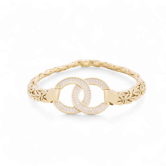 10K Yellow Gold Byzantine Women's Bracelet with CC and Cz / Size: 7.5" / Weight: 11GR / P10S-117