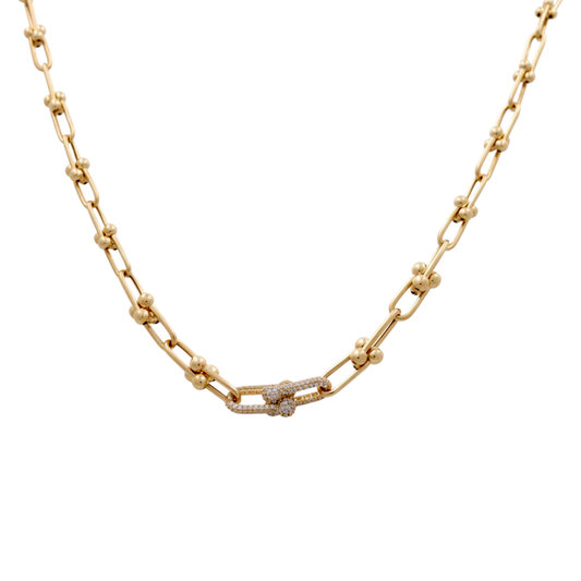 14k Yellow Gold Fashion TT Link Women's Necklace with Cz / Size: 17" / Weight: 18.3 GR / DQNK4FSTT