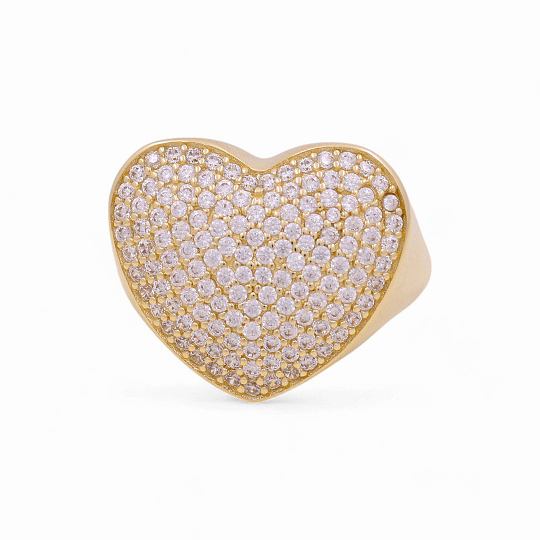 10K Yellow Gold Women's Big Heart Ring with Cz / Size: 7 / Weight: 4 GR / Y24-929