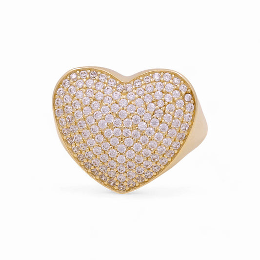 10K Yellow Gold Women's Big Heart Ring with Cz / Size: 7 / Weight: 4 GR / Y24-929