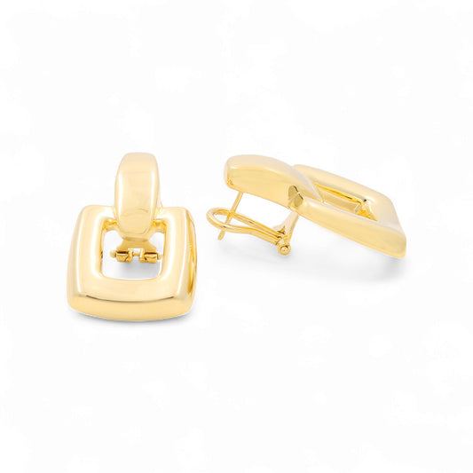 14K Yellow Gold Fashion Women's Omega Square Stud Earrings /461-00369