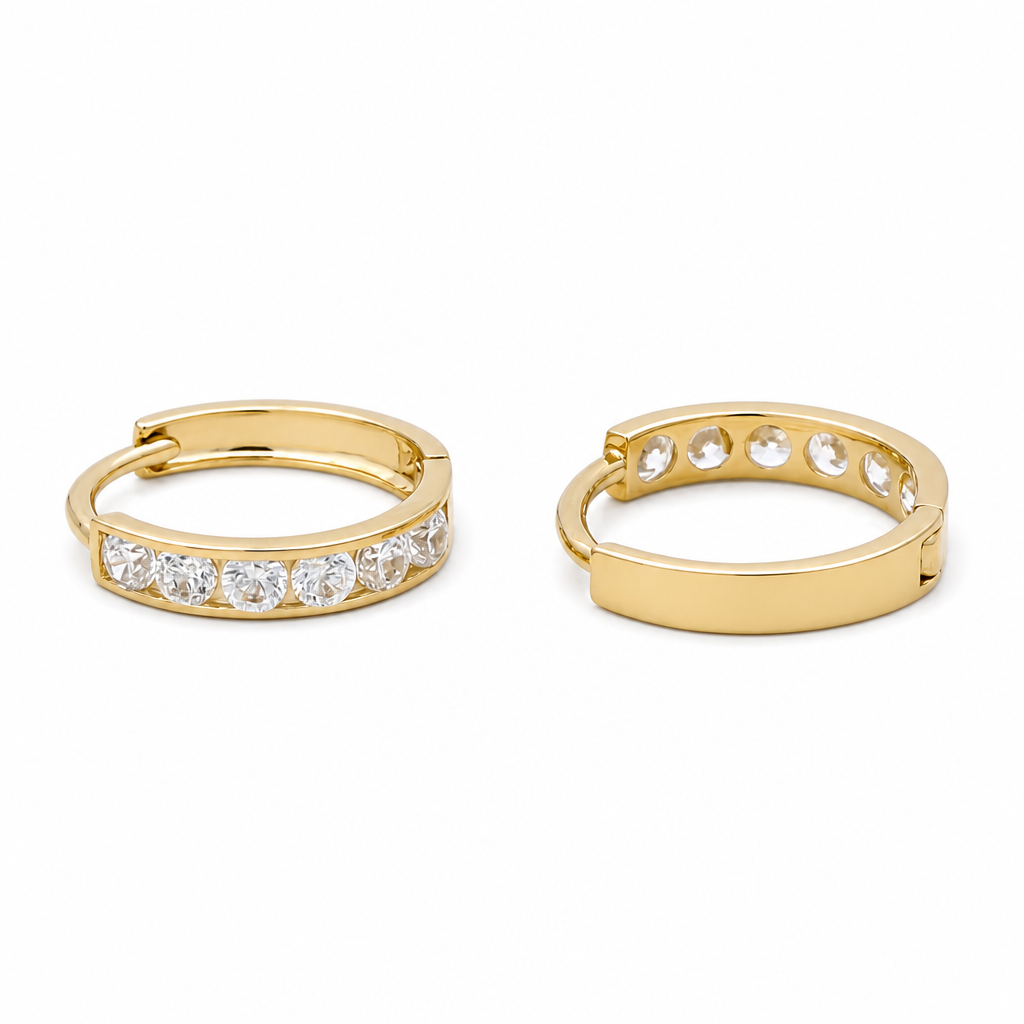 14K Yellow Gold Small Hoops Earrings with Cz / Size: Small / 0809600