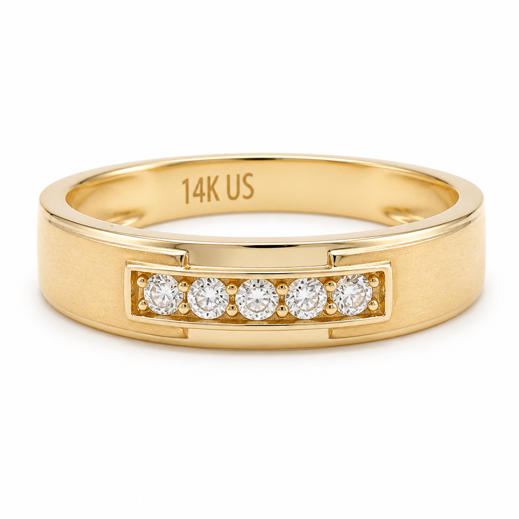 14K Yellow Gold Men's Wedding Band / Stone: Cz / Size: 10 / Weight: 2.8 GR / KEEMWB4BS-31