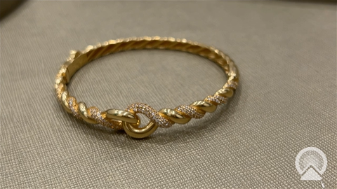 14K Yellow Gold SemiSolid Nude Bangle Bracelet with CZ / Stone: CZ / Weight: 12.8GR / BOBB4ND