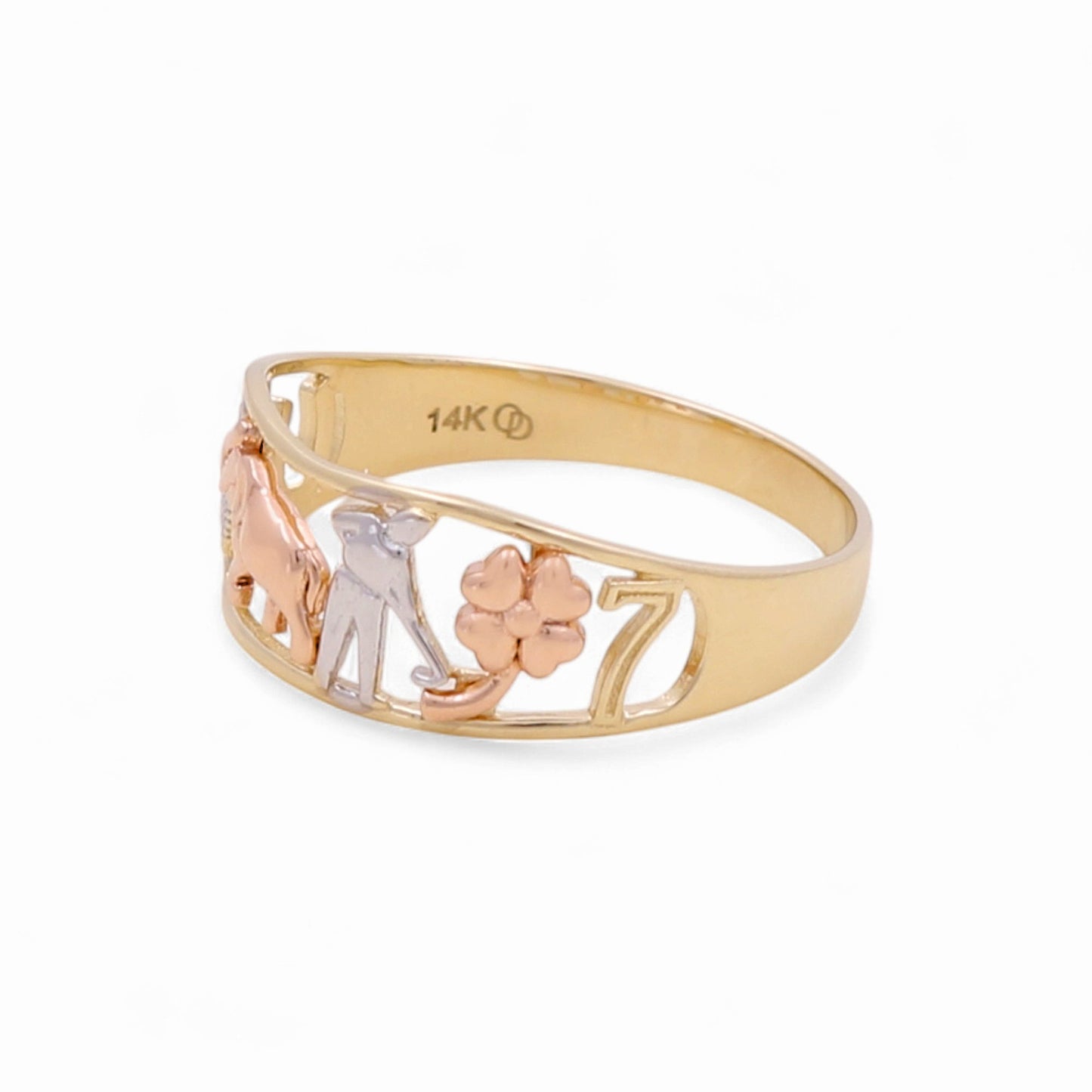14K Yellow, Rose and White Gold Lucky Women's Ring / Size: 7 / Weight: 1.8 GR / KEEWR3T4FS